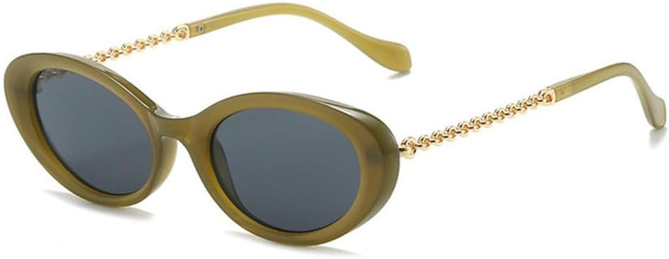 

Классические овальные солнцезащитные очки для женщин, модные очки с металлическими цепочками на дужках, очки «кошачий глаз» для мужчин, оливково-зеленые, с защитой от УФ-излучения UV400, SUN2127 Generic, Green-black