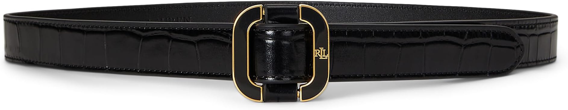 

Женский ремень из кожи с тиснением под крокодила и пряжкой-слайдером Lauren Ralph Lauren, Black