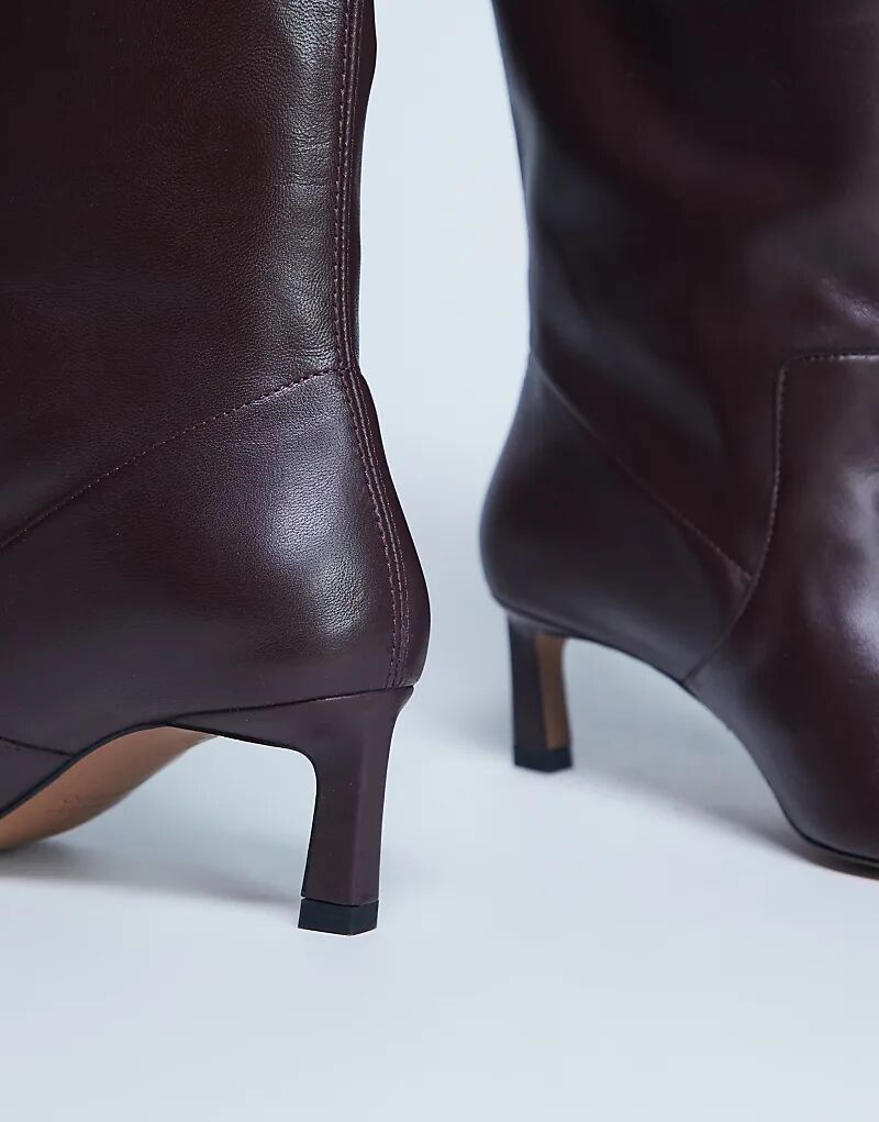 Ботильоны Topshop Tiggy из натуральной телячьей кожи на каблуке бордового цвета — фото 4