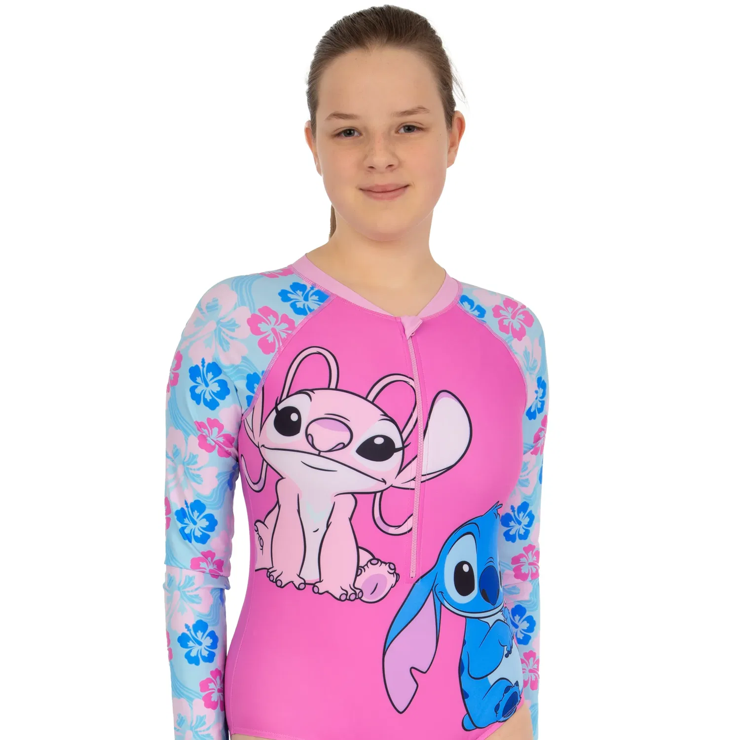 Купальник для девочек с принтом Stitch и Angel Disney, розовый — фото 2