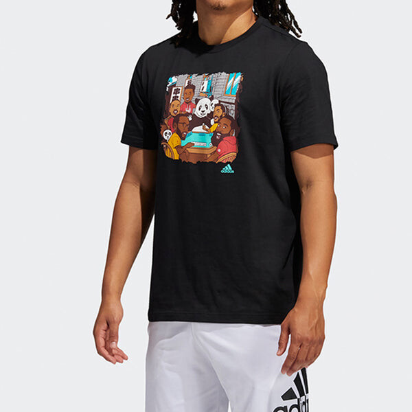 Футболка cartoon printing short sleeve black Adidas, черный — фото 3