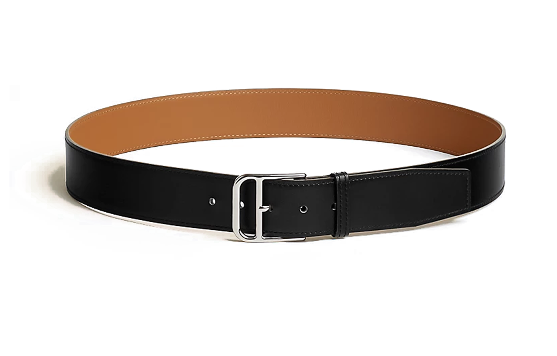 

HERMES Ремень мужской из телячьей кожи Romain, черный, ширина 3,5 см