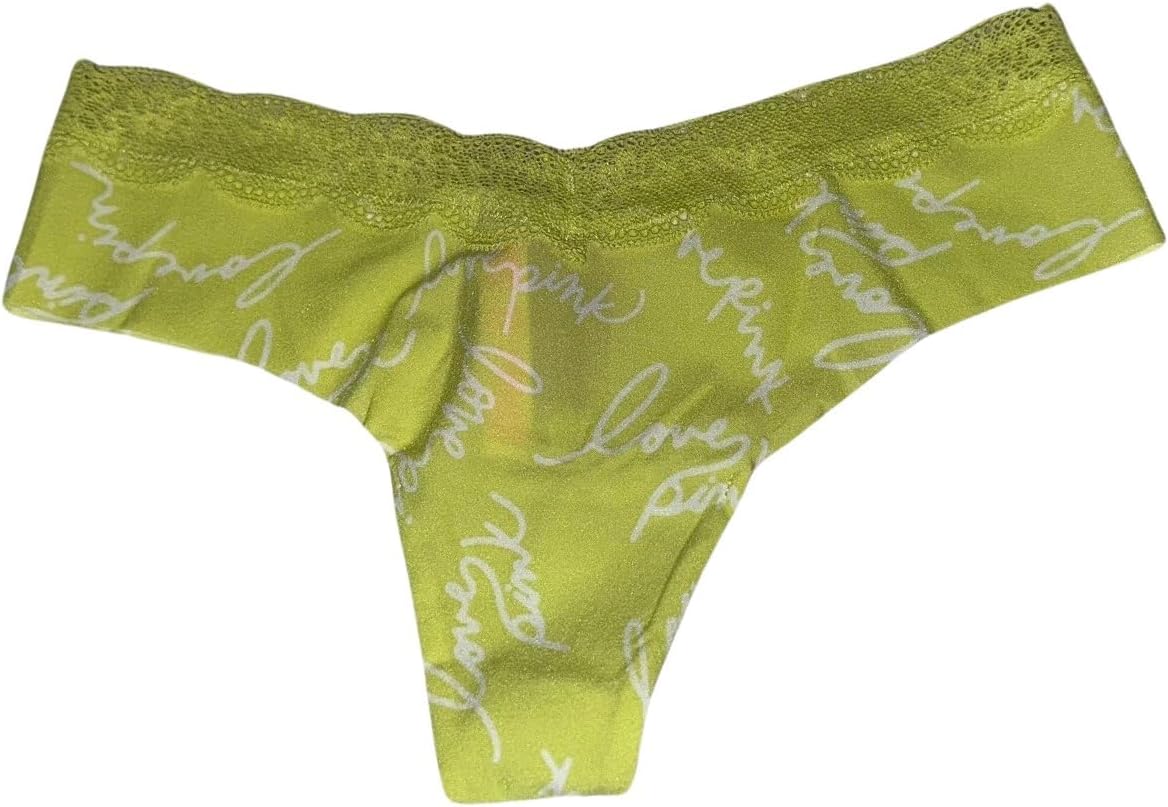 Трусики-стринги Victoria's Secret Pink No Show, цвет зеленый, весенний вариант, новинка, Green Spring Script