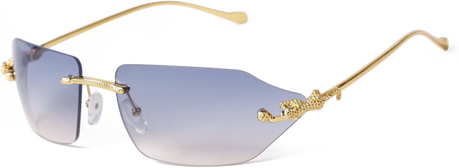 

Ретро-солнцезащитные очки с леопардовым принтом для женщин и мужчин, классические металлические, золотистые, многоугольные, без оправы, с градиентным переходом цвета, модные очки UV400 WNCKSQ, C4