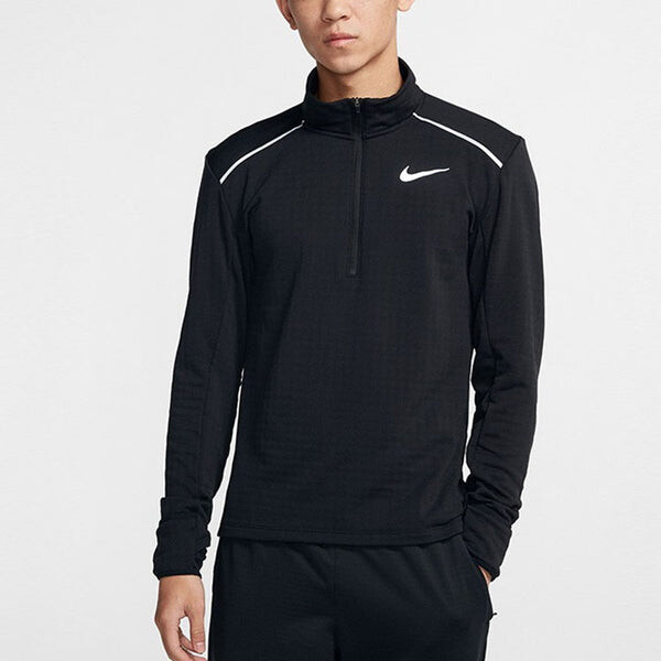 Футболка men's dri-fit running training fleece lined sports long sleeves black t-shirt Nike, черный — фото 3
