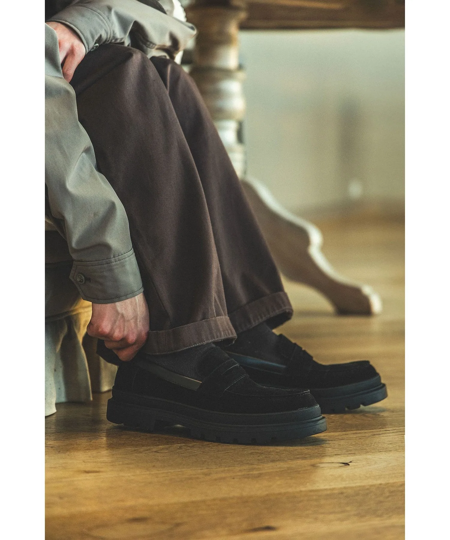 Мужские лоферы с объемной подошвой Coin Loafer BEAMS HEART черные — фото 4