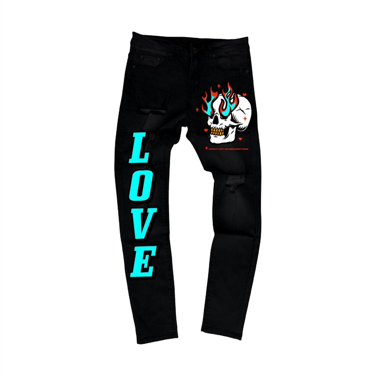 

Мужские джинсы Flame Skull Denim черного цвета Love