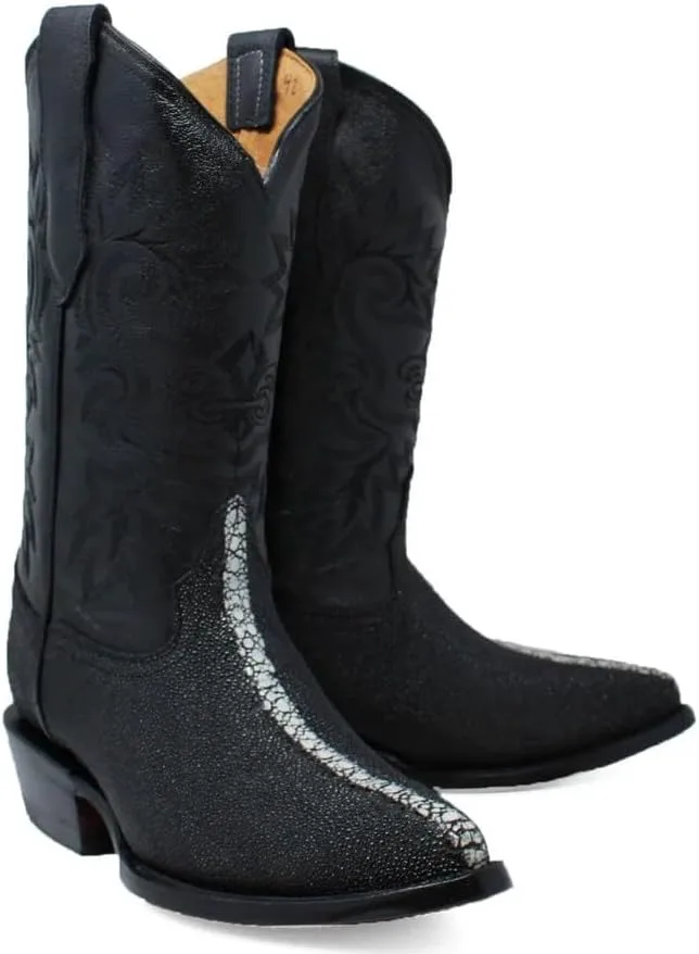Мужские ковбойские сапоги Western J-Toe из натуральной кожи с экзотическим рисунком ската Rowstone - черные Generic — фото 2