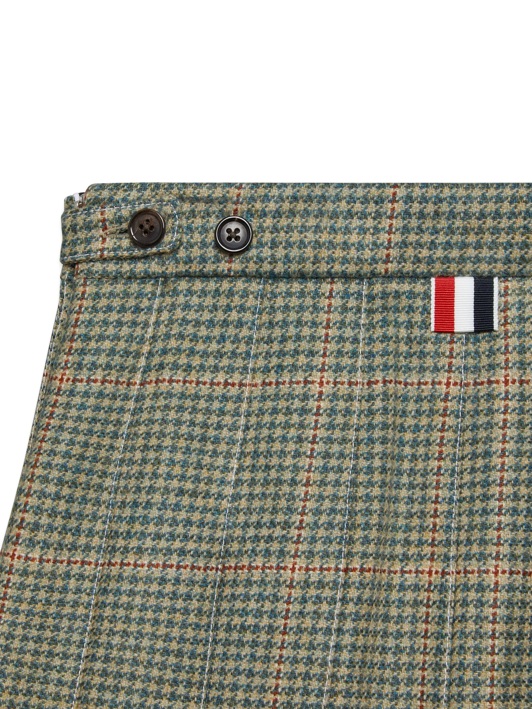 Плиссированная юбка мини в ломаную клетку Thom Browne Kids, зеленый — фото 3