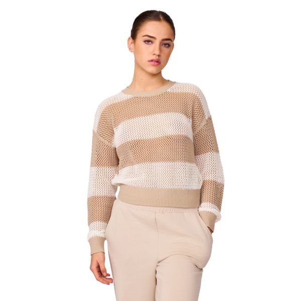 

Женский свитер с ажурной вязкой Crewneck Grey & Gray, цвет feather gray stripe