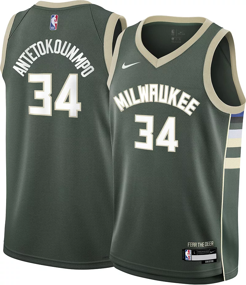 

Nike Youth Милуоки Бакс Яннис Адетокунбо № 34, зеленая майка Swingman