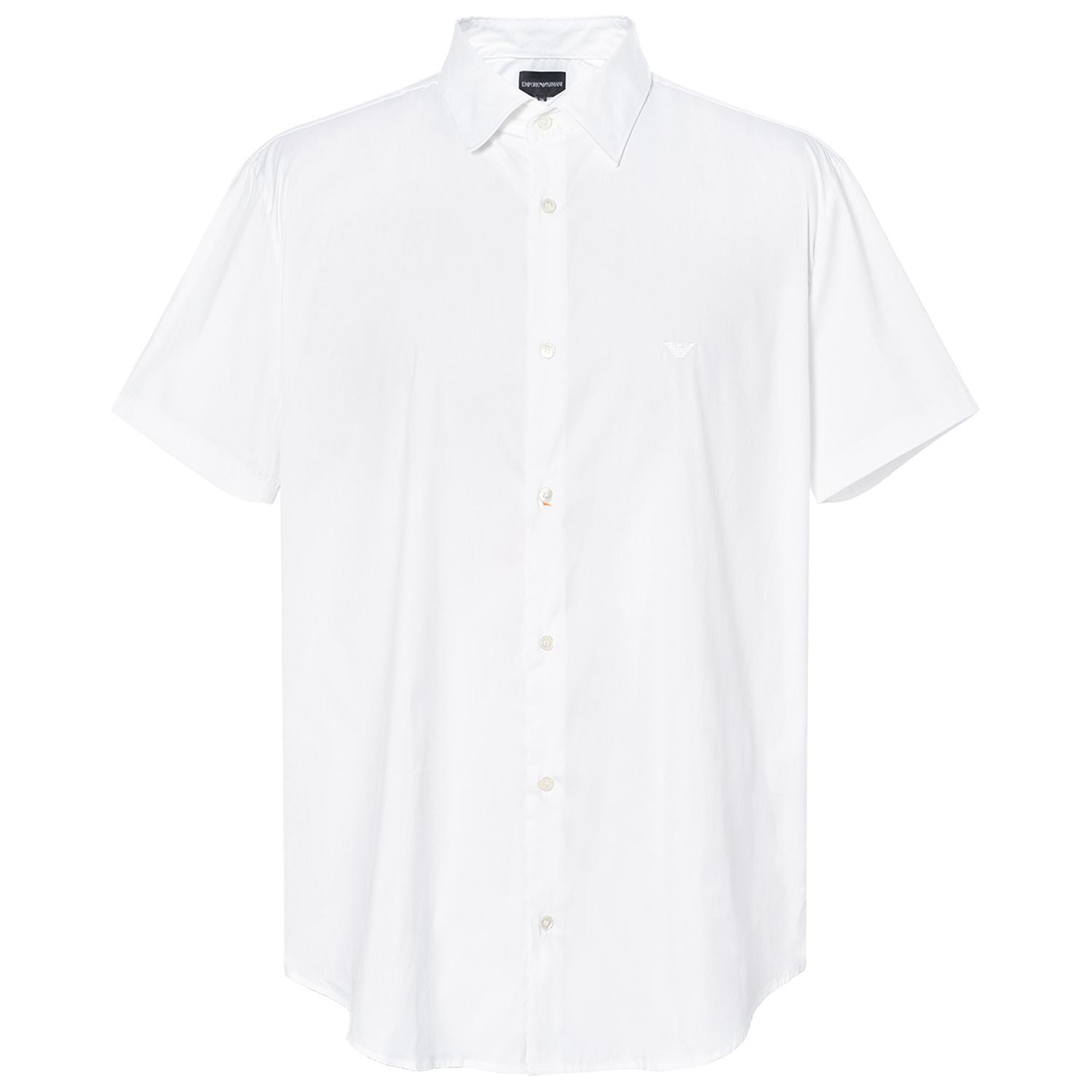 

Хлопковая мужская рубашка с коротким рукавом Regular Fit EMPORIO ARMANI, белый