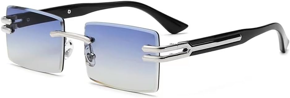 

Ретро-солнцезащитные очки без оправы для мужчин и женщин, панк-стиль, прямоугольные солнцезащитные очки без оправы, деловые очки для улицы, защита от УФ-излучения UV400 WNCKSQ, C04 Silver Greyblue