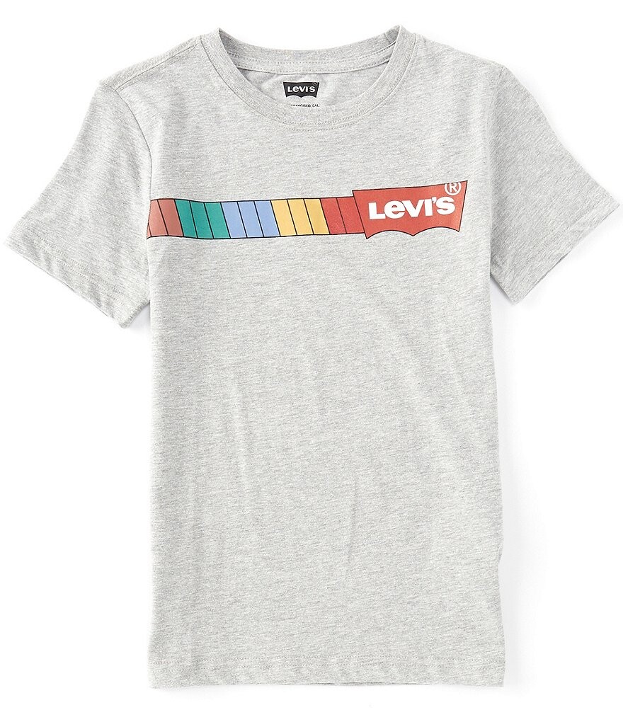 

Футболка с короткими рукавами и логотипом Levi's Big Boy's 8-20 в полоску с логотипом «летучая мышь» и радугой, серый