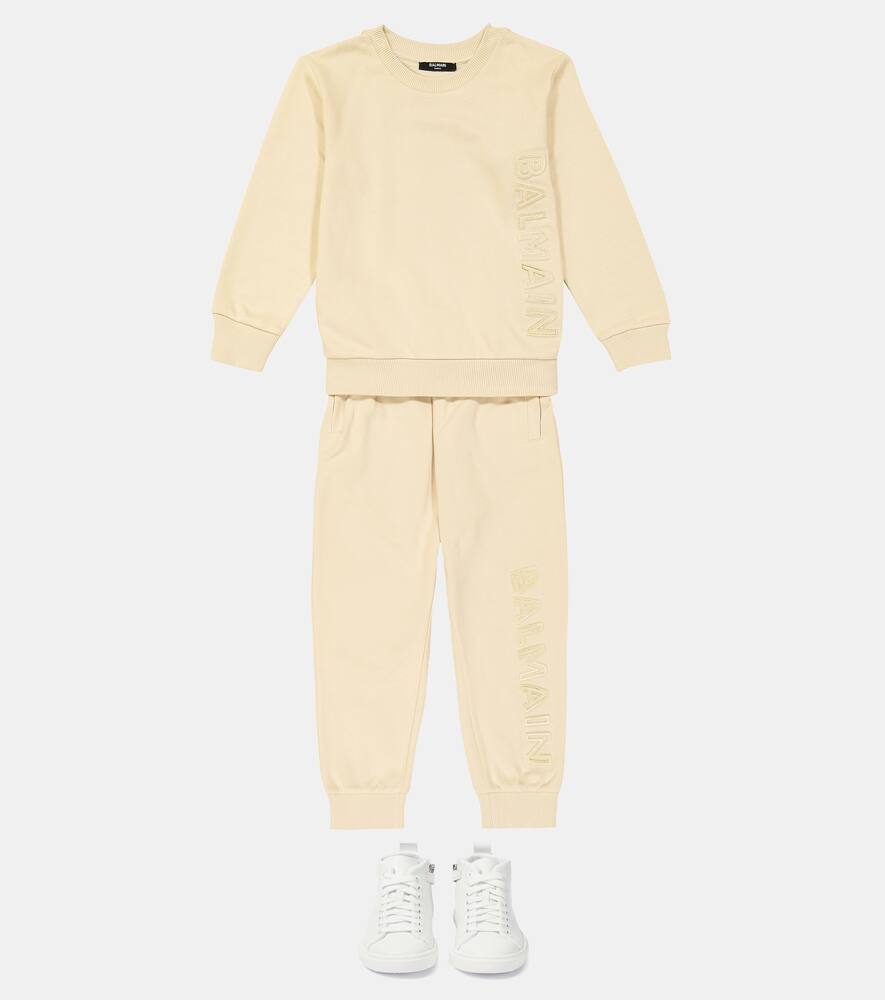 Хлопковый флисовый свитшот и спортивные штаны Balmain Kids, Cream-Colour/Gold — фото 2