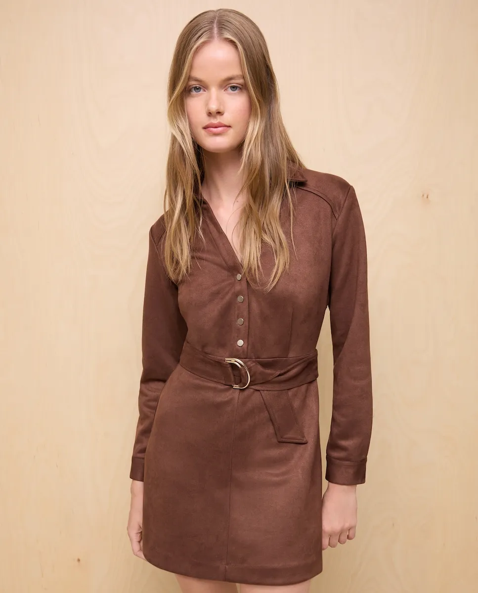 

Короткое платье с эффектом замши Easy Wear, коричневый