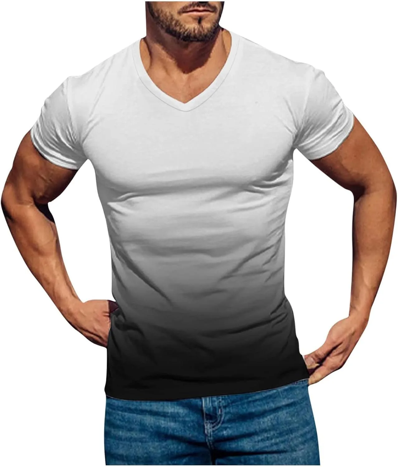 

Футболка Muscularfit Casual с V-образным вырезом и градиентным цветом