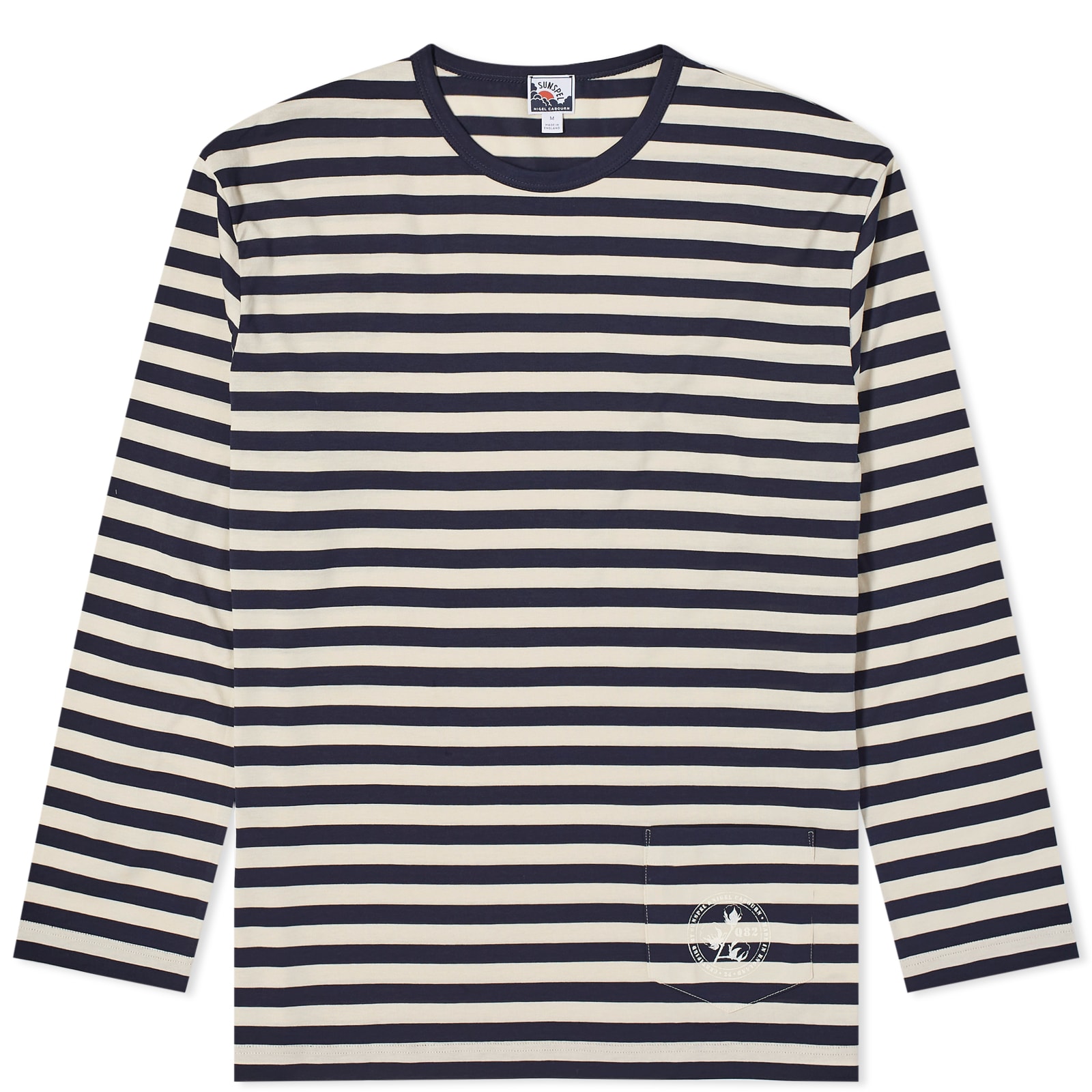 

Футболка Sunspel X Nigel Cabourn Long Sleeve Stripe Pocket T-Shirt, цвет Navy & Stone White Wide Stripe