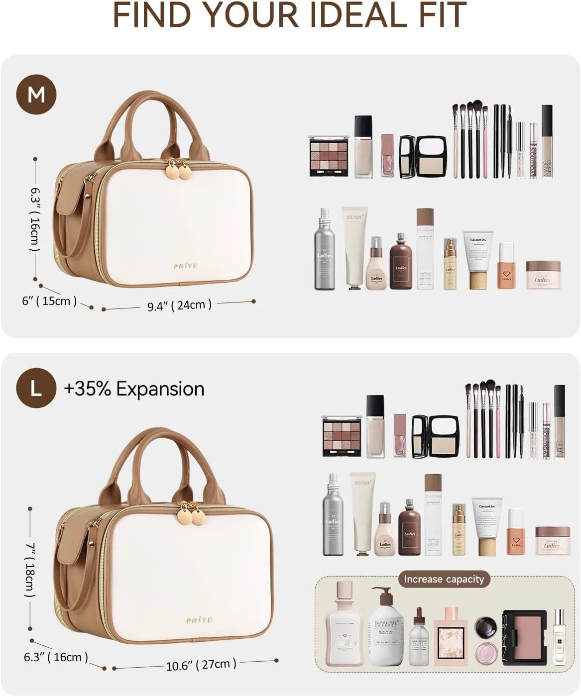 Дорожная косметичка с держателем для кистей от Prite Prite, Beige Brown — фото 2