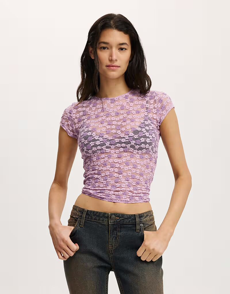 

Сетчатый топ Ashley с короткими рукавами фиолетового цвета Cotton On