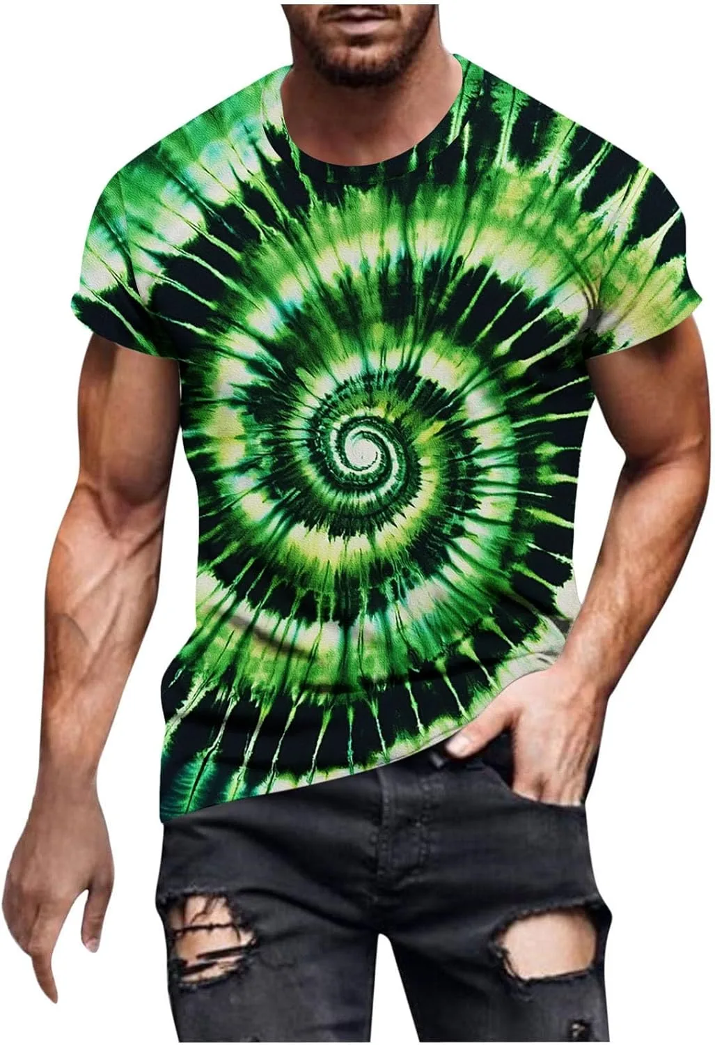 

Мужская футболка с принтом тай-дай, короткий рукав, легкая и дышащая