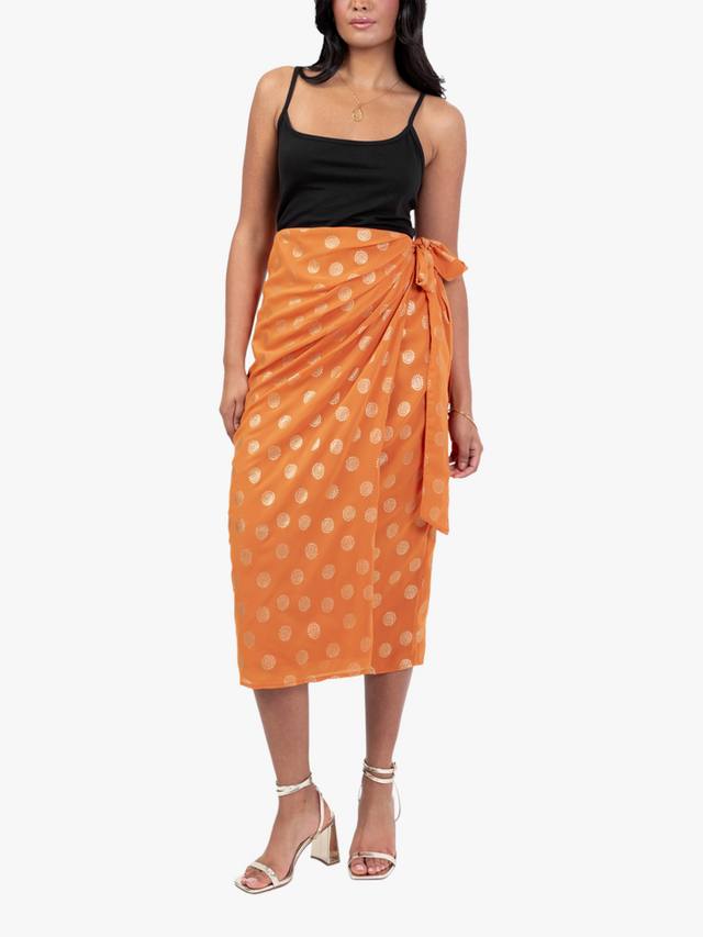 

Мидская юбка с металлическим вихревым принтом Lovedrobe, Orange/ Gold