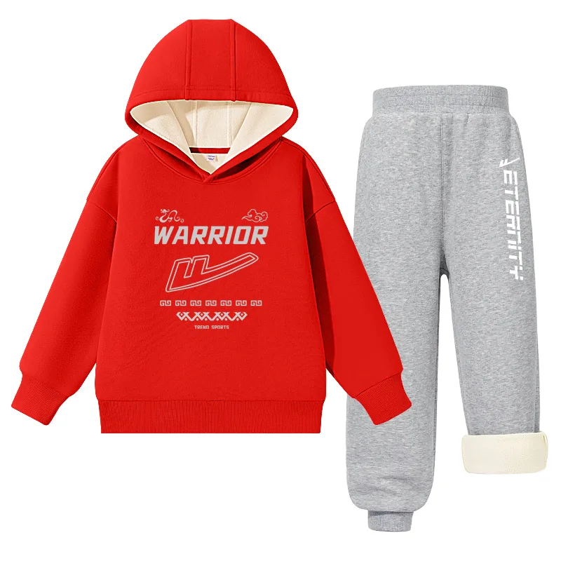 Детская повседневная худи для спорта WARRIOR, [Fleece-Lined]Red/H Gray Stripes Style-Gray/H Long Letter K