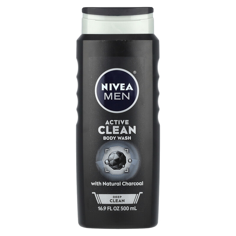 

Nivea, Для мужчин, активное очищающее средство для душа, глубокое очищение, с натуральным углем, 500 мл (16,9 жидк. унц.)