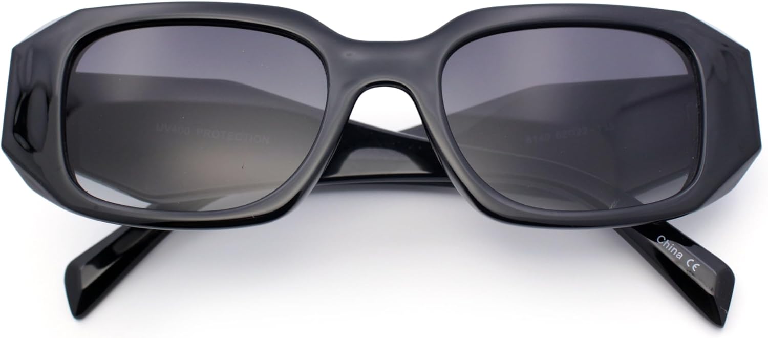 

SA106 Женские солнцезащитные очки в стиле модерн с выразительным геометрическим узором и скошенными краями, узкие, прямоугольные, минималистичные, пластиковые, Black - Smoke