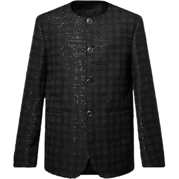 

LOUIS VUITTON Льняной жакет без воротника с вышивкой пайетками, Black