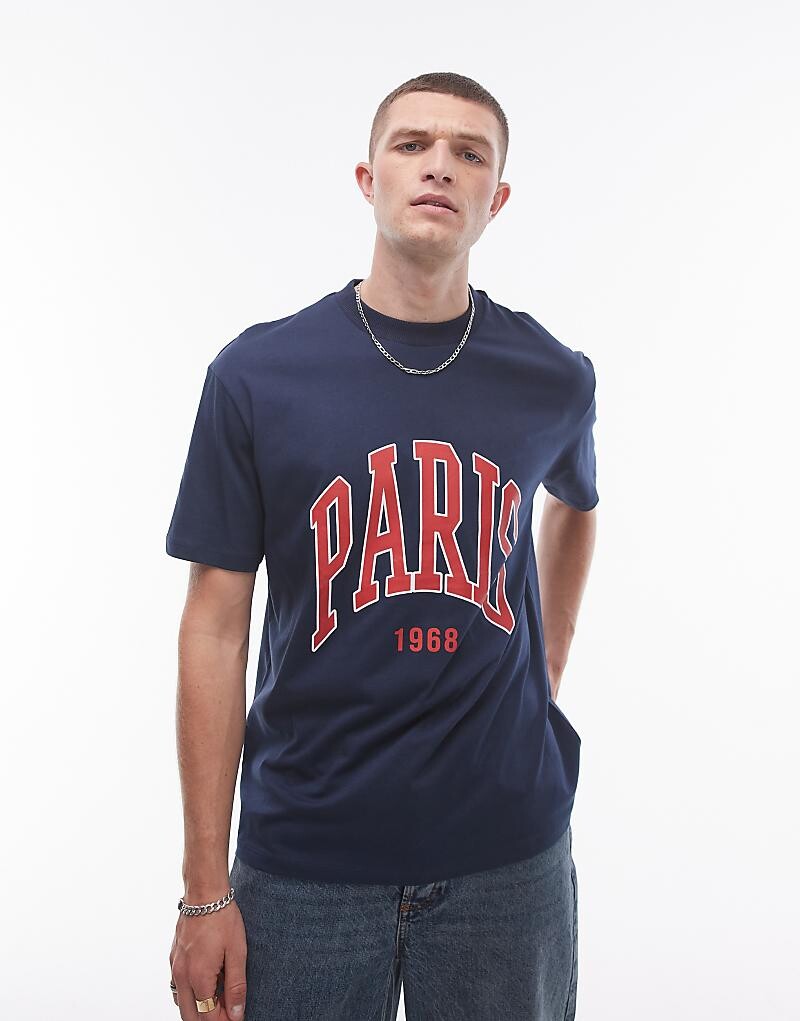 

Topman темно-синяя футболка оверсайз "Париж"