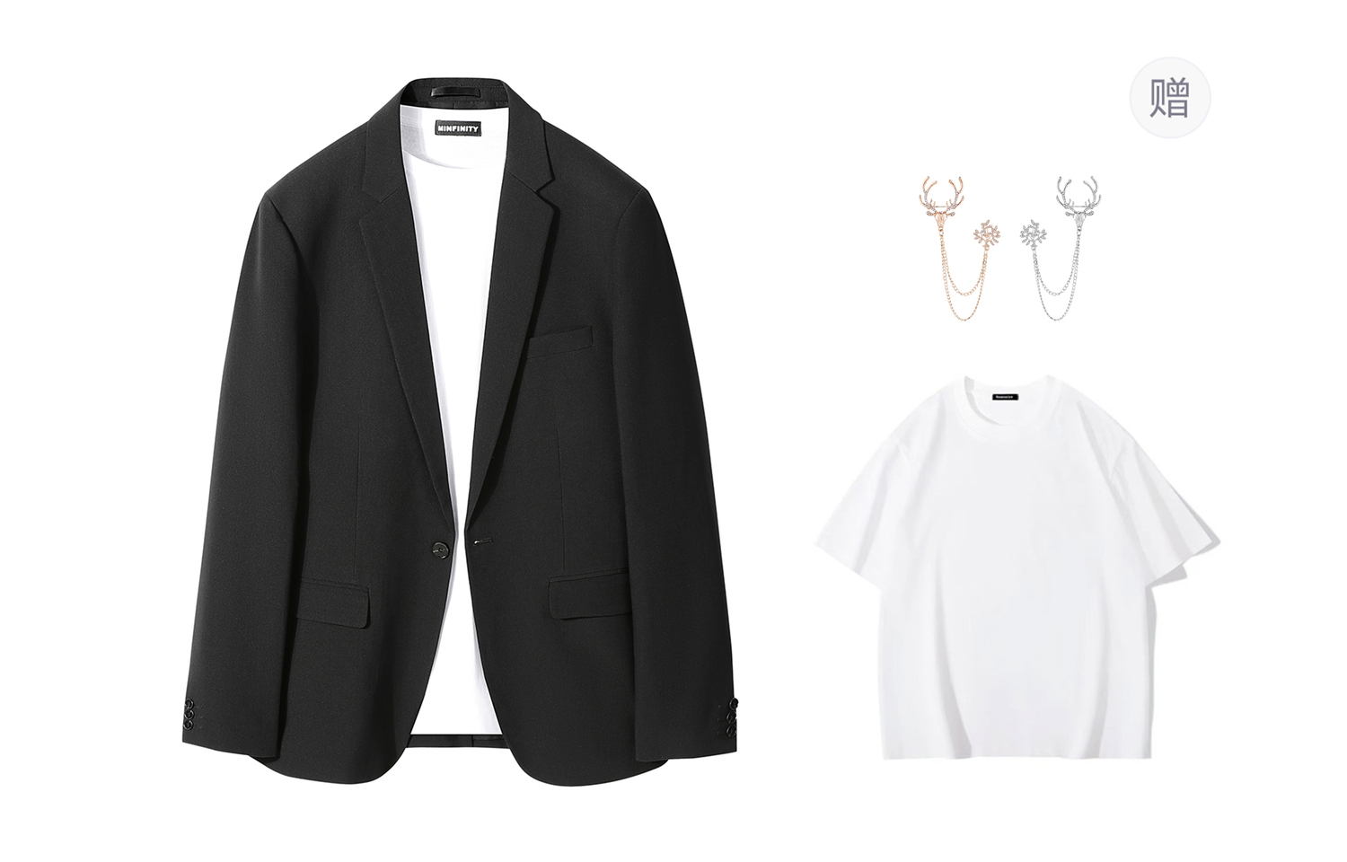 

Minfinity Костюмный пиджак унисекс, Black (Comes with Brooch+White T-Shirt)