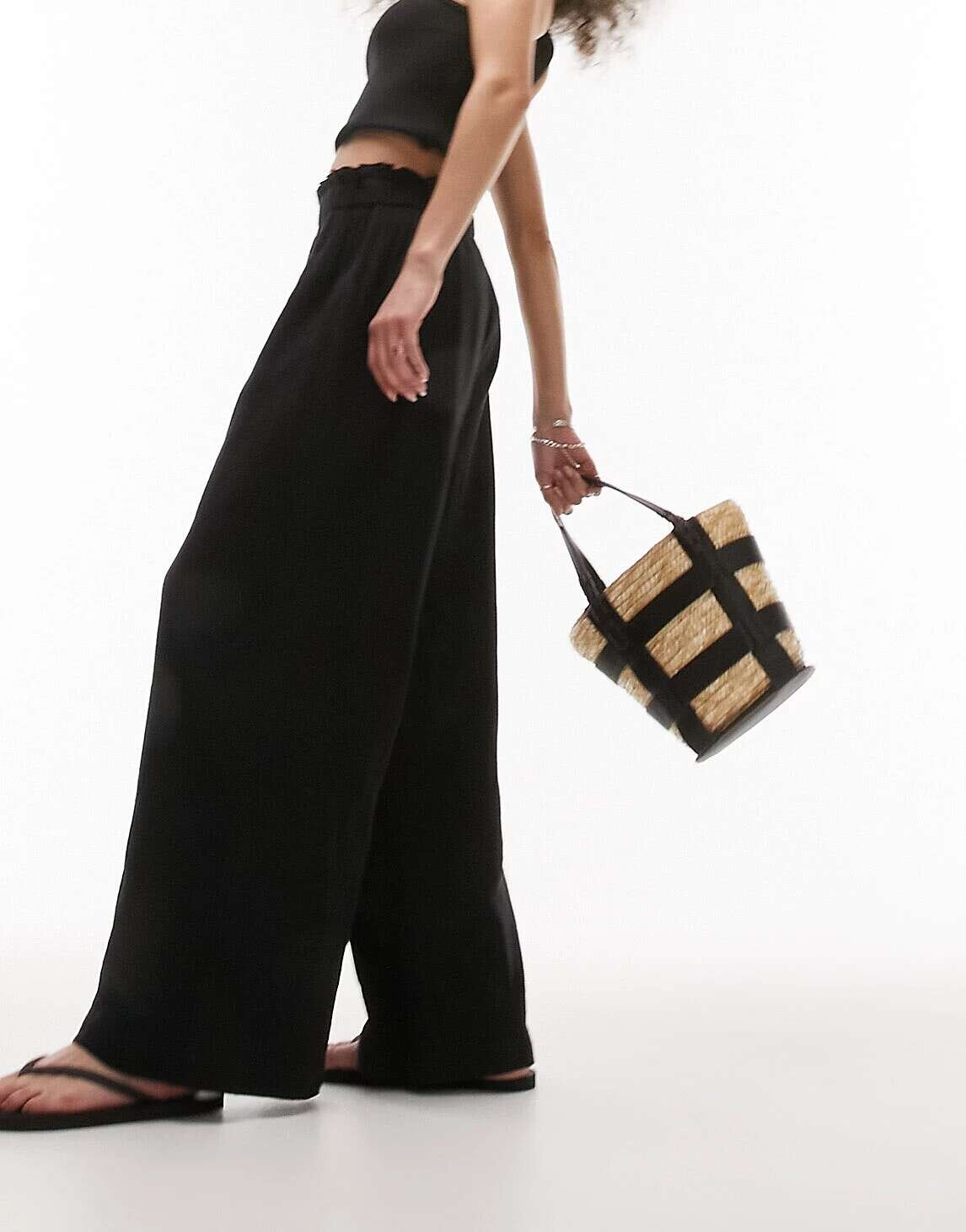

Черные фактурные пляжные брюки в стиле casual Topshop, Черный, Черные фактурные пляжные брюки в стиле casual Topshop