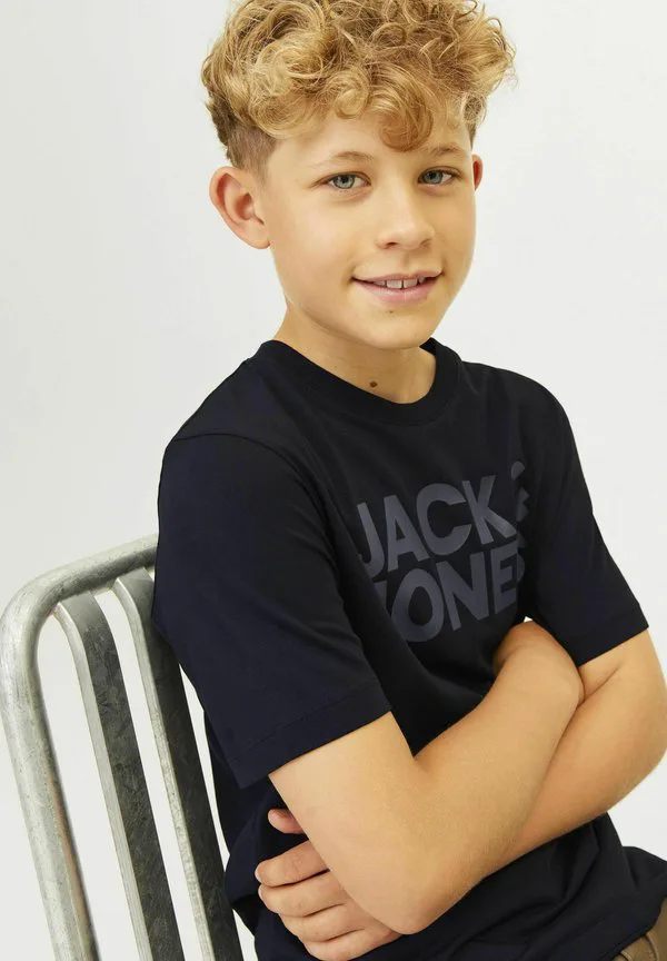 Футболка с логотипом jjecorp, футболка с круглым вырезом и принтом noos. Jack & Jones Junior, Black — фото 4