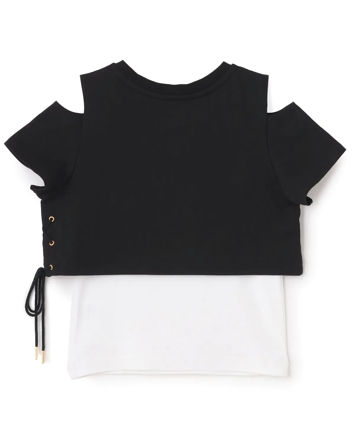 Футболка с открытыми плечами и топ-комплект для девочек, набор из двух предметов, черный — фото 2