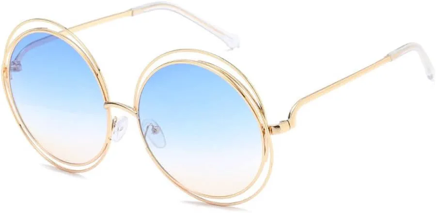 

Винтажные большие круглые солнцезащитные очки для женщин, оправа из сплава с полым профилем, обеспечивающая защиту от ультрафиолета UV400 generic, Golden Blue Yellow