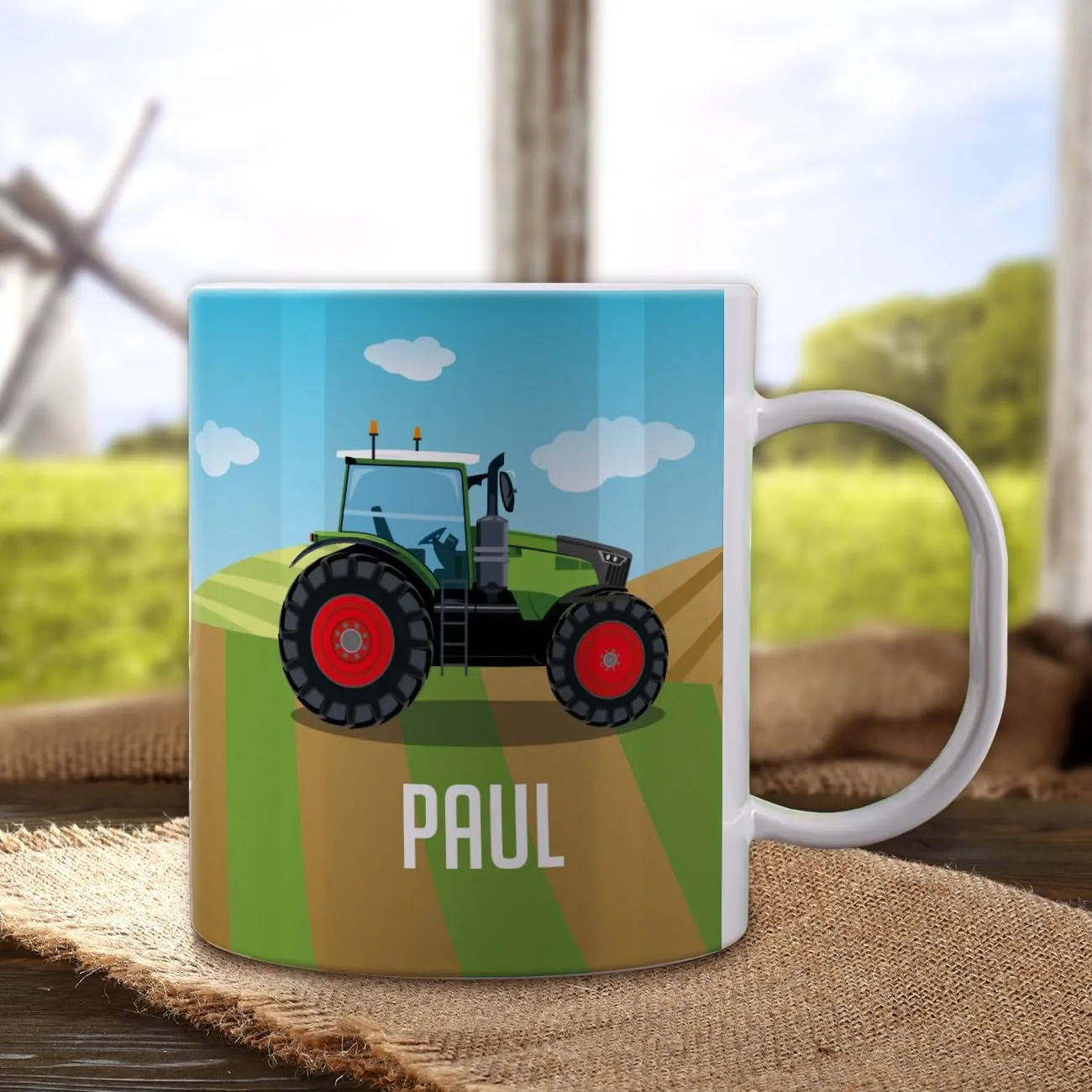 Детская кружка с именем для мальчиков Striefchen Plastic – дизайн Tractor Green — фото 2