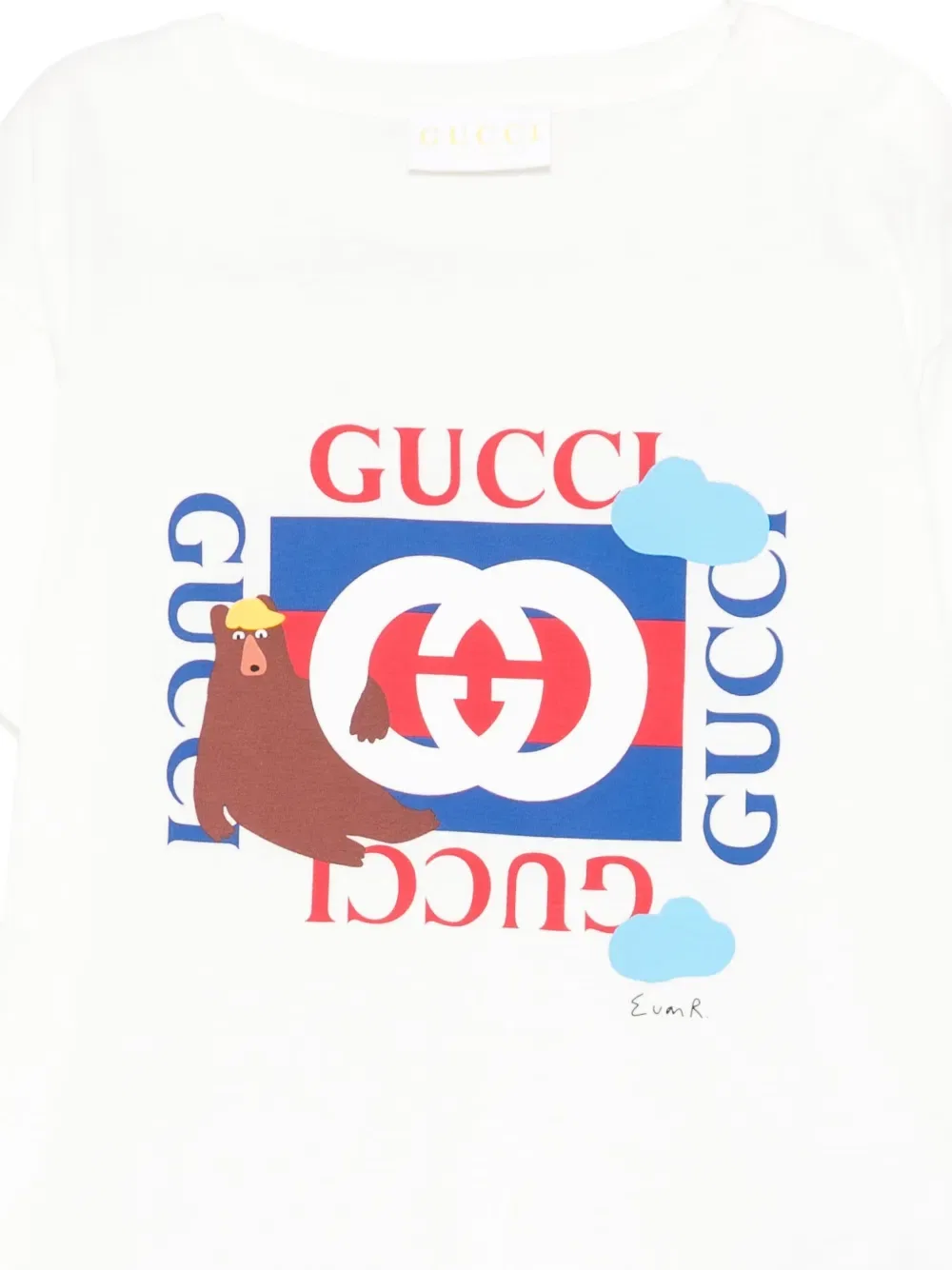 Хлопковая футболка с принтом медведя Gucci Kids, белый — фото 3