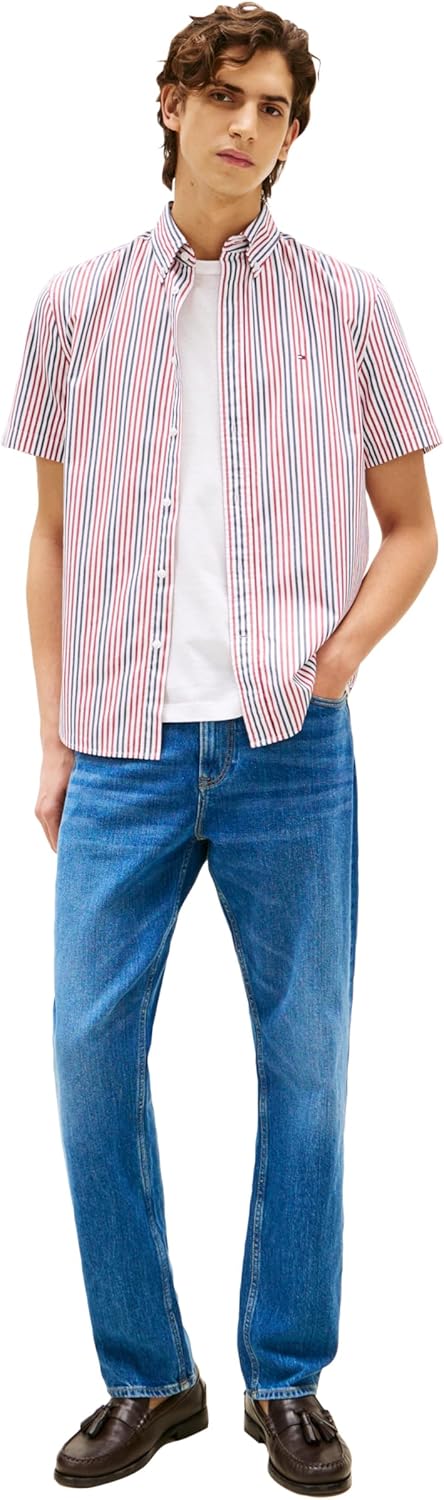 Рубашки оксфорды Tommy Hilfiger Men's с коротким рукавом, классический крой, мужские рубашки на пуговицах, Medium Red / Multi — фото 3