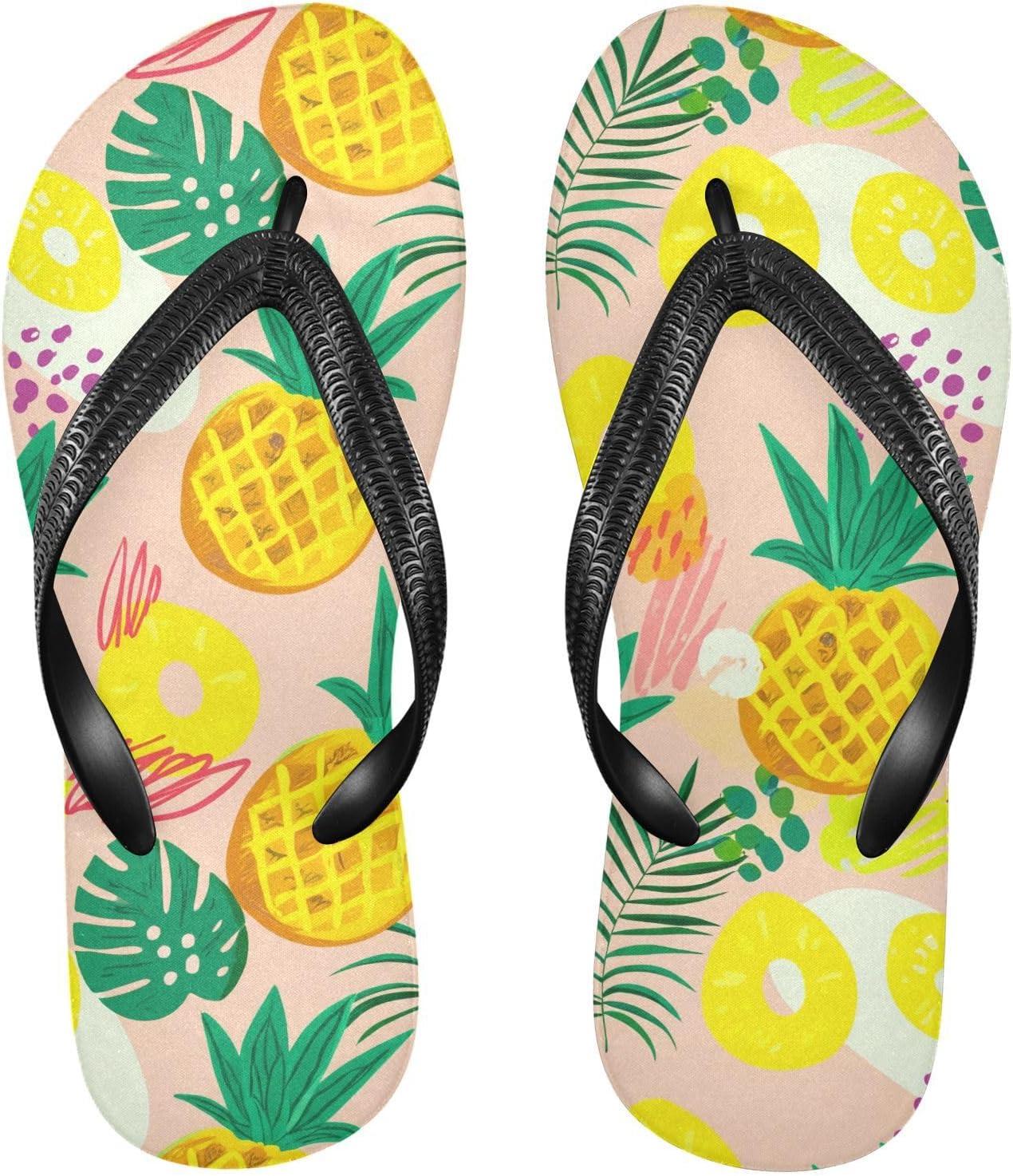 

Женские и мужские шлепанцы с ананасом, пальмой и розовыми элементами, для пляжа и душа, резиновые нескользящие летние тапочки для ходьбы Sinestour
