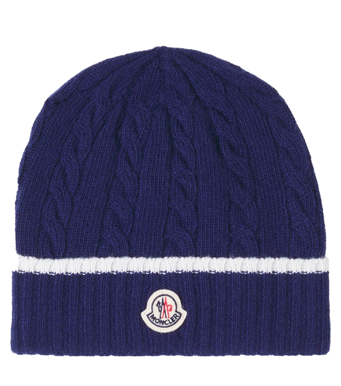 

Шапочка из натуральной шерсти с логотипом и косой вязкой Moncler Enfant, Blue Navy