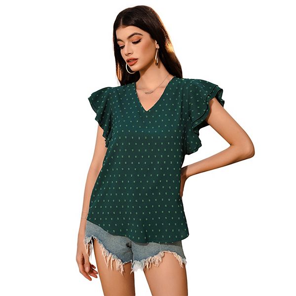 

Модный топ с v-образным вырезом и швейцарским кружевом шифон Yesfashion, Dark Green