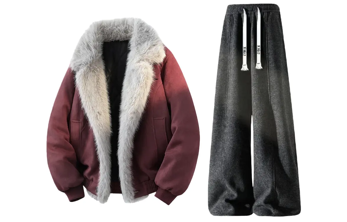 

Повседневная спортивная одежда унисекс с воротником стойкой, утепленная и с флисовой подкладкой X1617, красный puffer jacket+черный fleece-lined pants