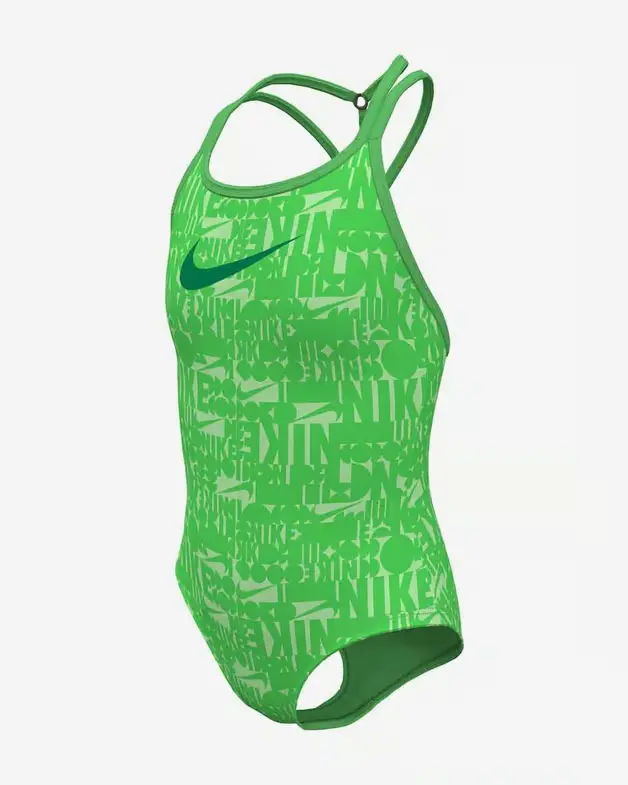 

Детский купальник Nike Retro Flow, зеленый, с логотипом Swoosh и бретелями на спине, модель SRT570