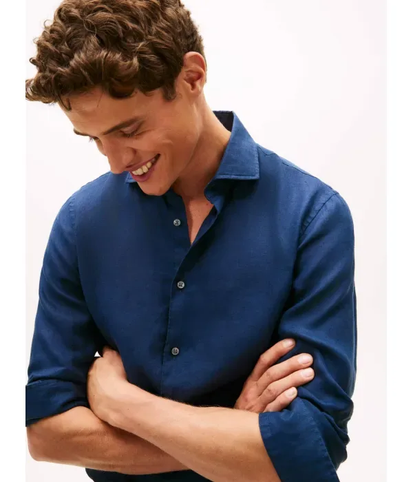 Льняная рубашка slim fit Tommy Hilfiger, темно-синий — фото 4