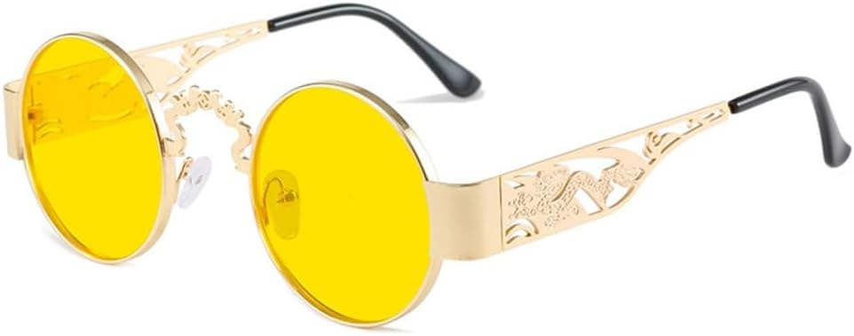 

LVTFCO Модные солнцезащитные очки для женщин, круглые, металлические, с защитой от УФ-излучения UV400, классические очки для мужчин, MTYJ126, желтые, один размер, Mtyj126 Yellow