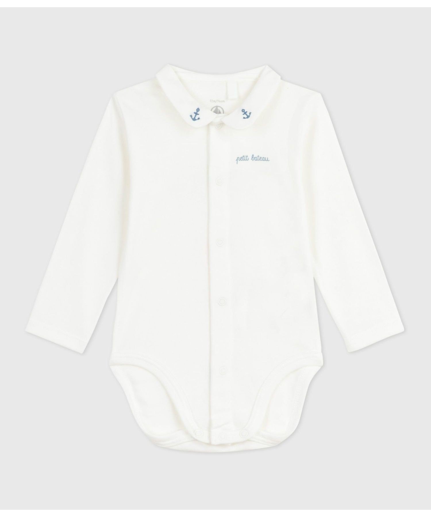 Платье с длинными рукавами и воротником PETIT BATEAU, Off-white/light blue