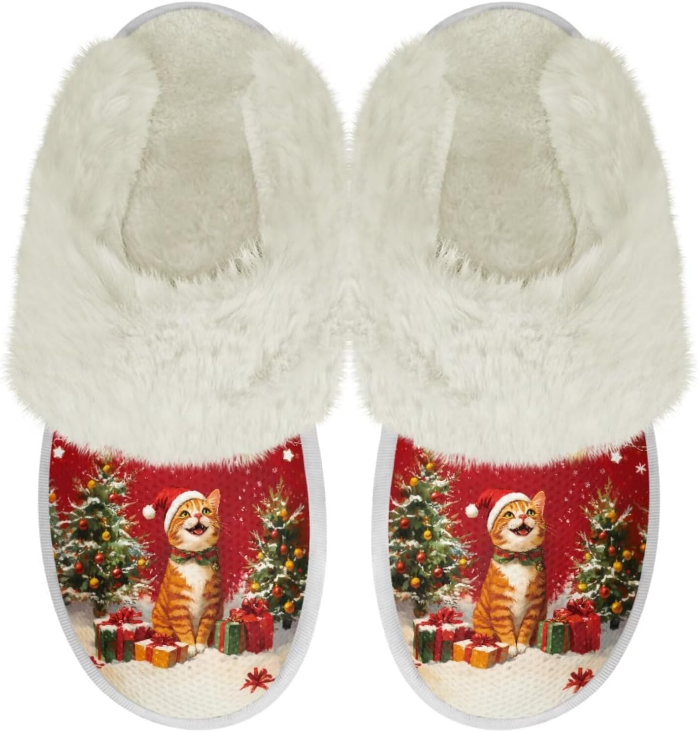 

Домашние тапочки Binienty для женщин и мужчин с эффектом памяти, для дома и улицы, пушистые тапочки для спальни, Christmas Cat