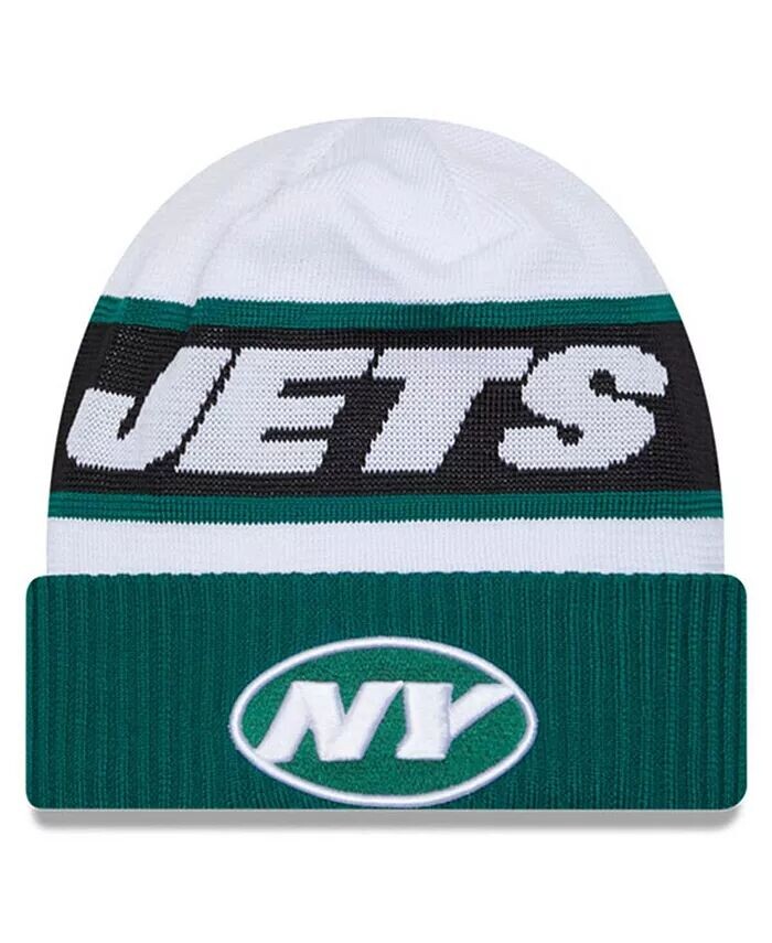 

Мужская бело-зеленая вязаная шапка с манжетами New York Jets 2023 Sideline Tech New Era, белый