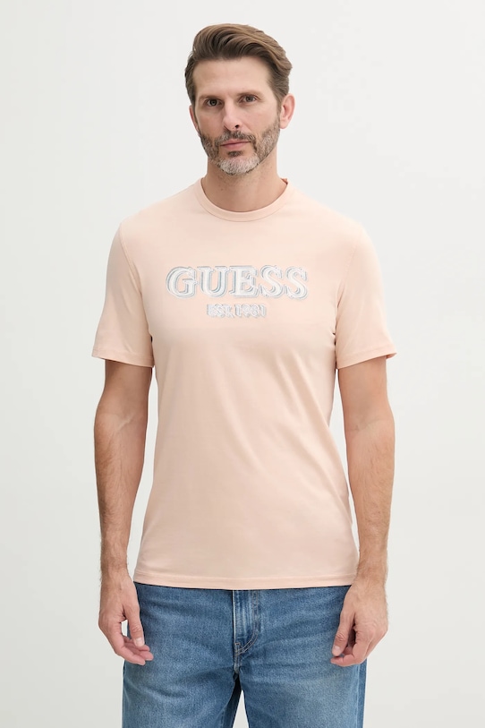 

Хлопковая футболка Guess, оранжевый